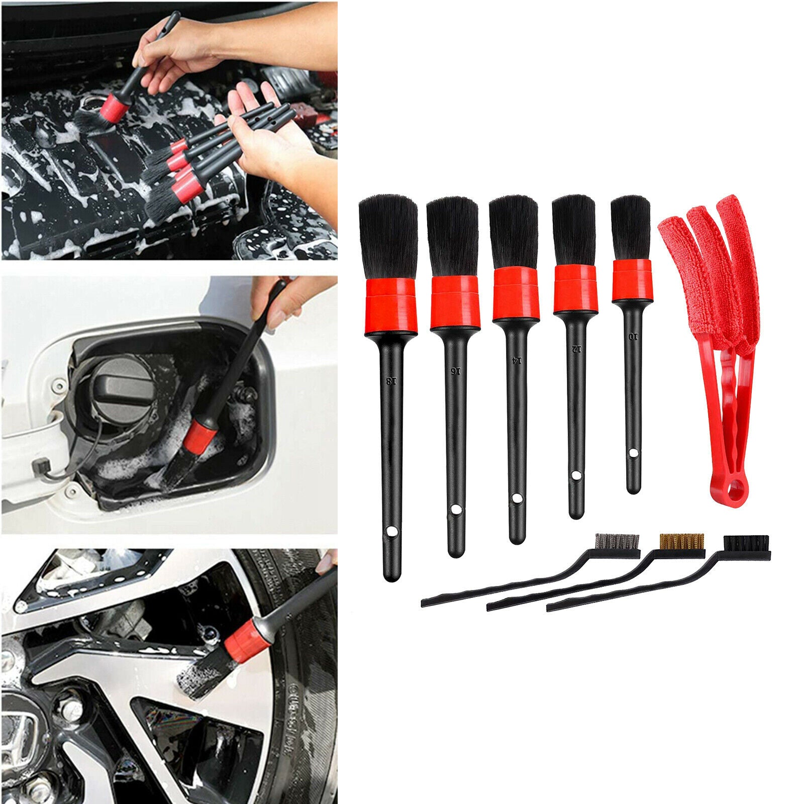 9Pieces Car Detailing Brush Kit Auto for Wheel Detail Clean Brush Cleaning