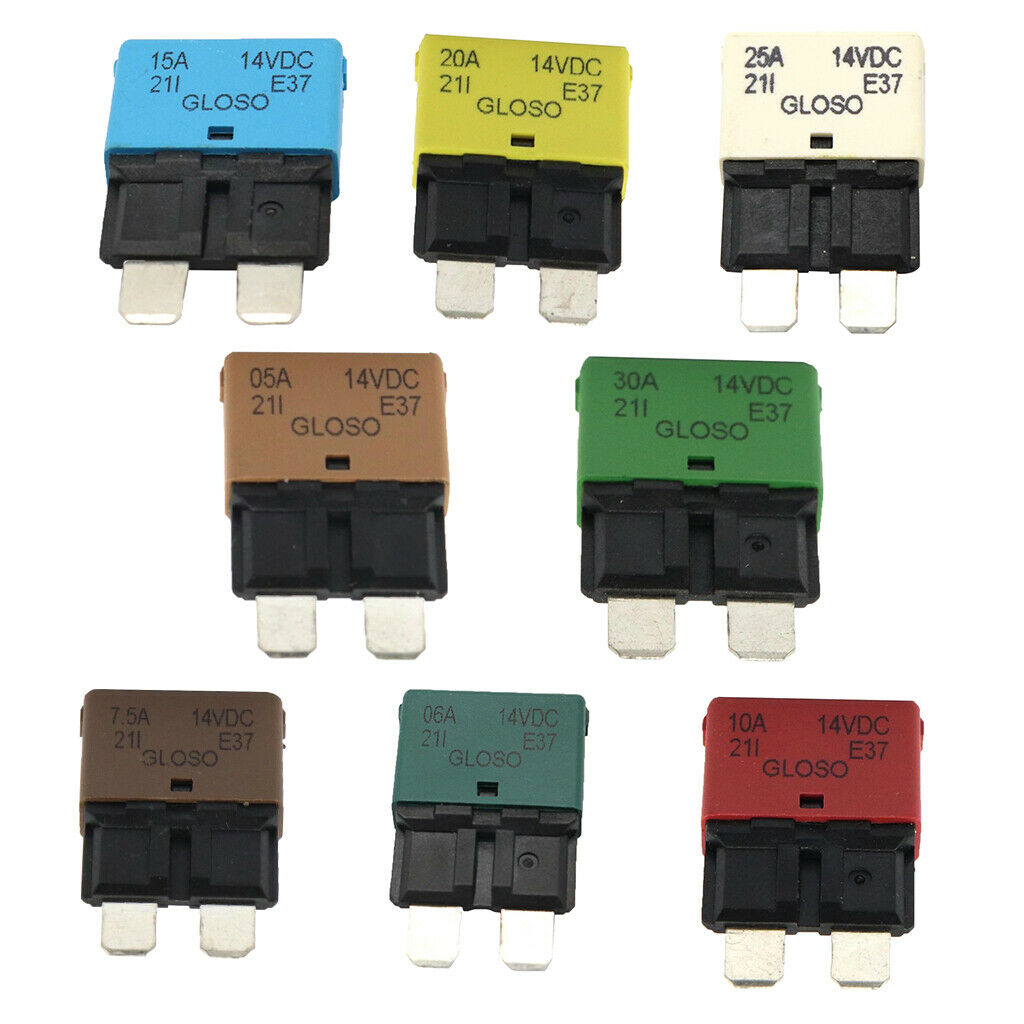 8pcs Universal Truck Circuit Breaker Blade Fuse 12/24V 20A/15A/10A/7.5A/5A