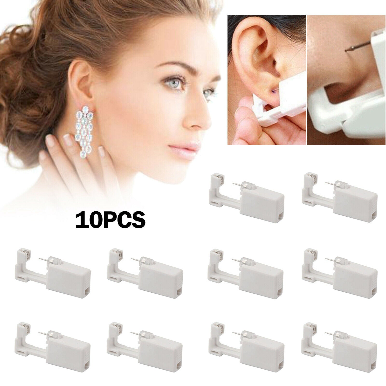 Professional Steel Ear Nose Navel Body Piercing Gun Studs Tool Kit 10pcs CA
