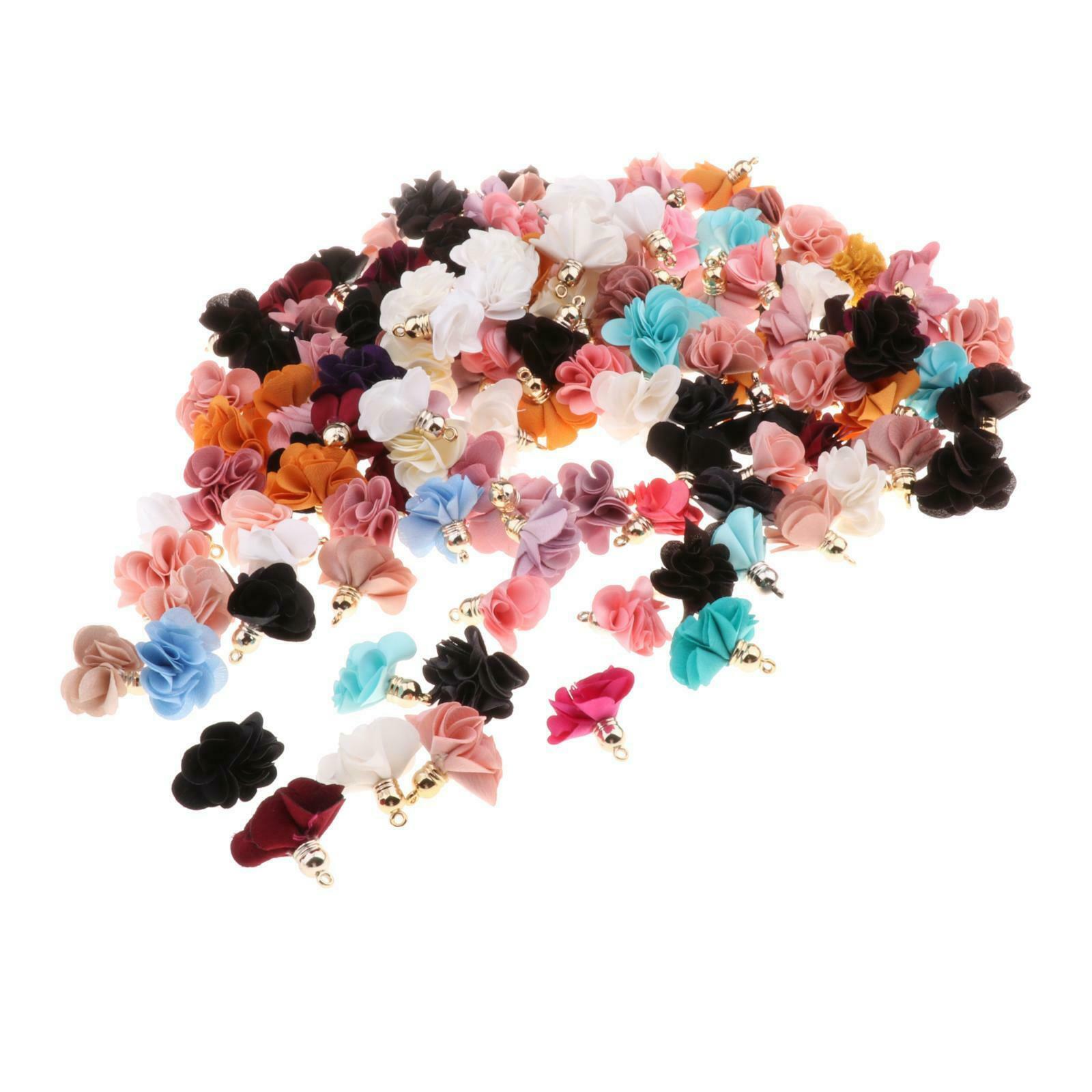 Set of 100 Cloth Flower Petal Pendants Tassel Charms Mixed Color DIY Crafts