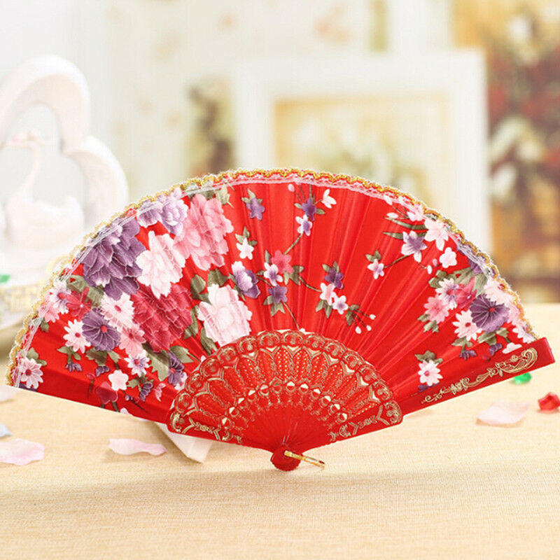 Folding Fan Chinese Flower Lace Silk Hand Held Fan Wedding Dancing Party .l8