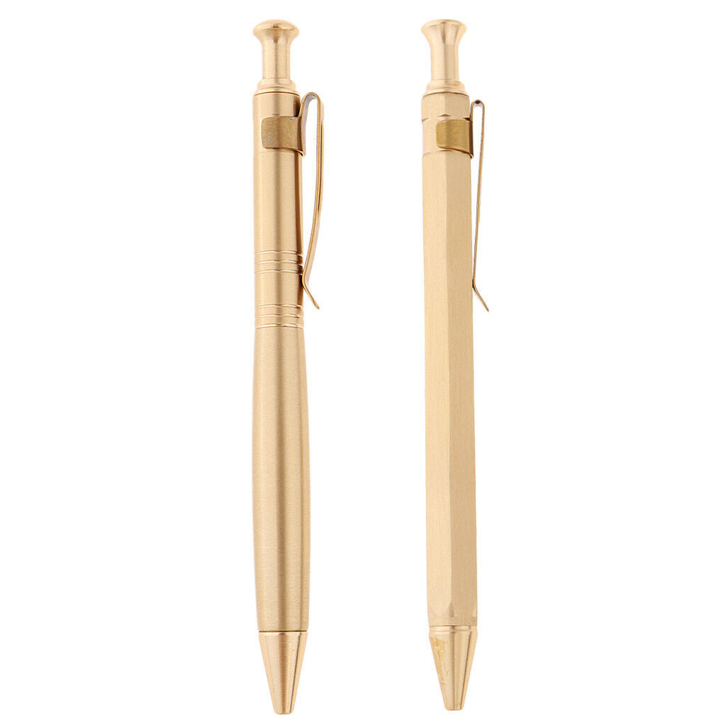 Handmade Brass Ballpoint Gel Ink Pen, Carefully Polished, 9.7cm Press