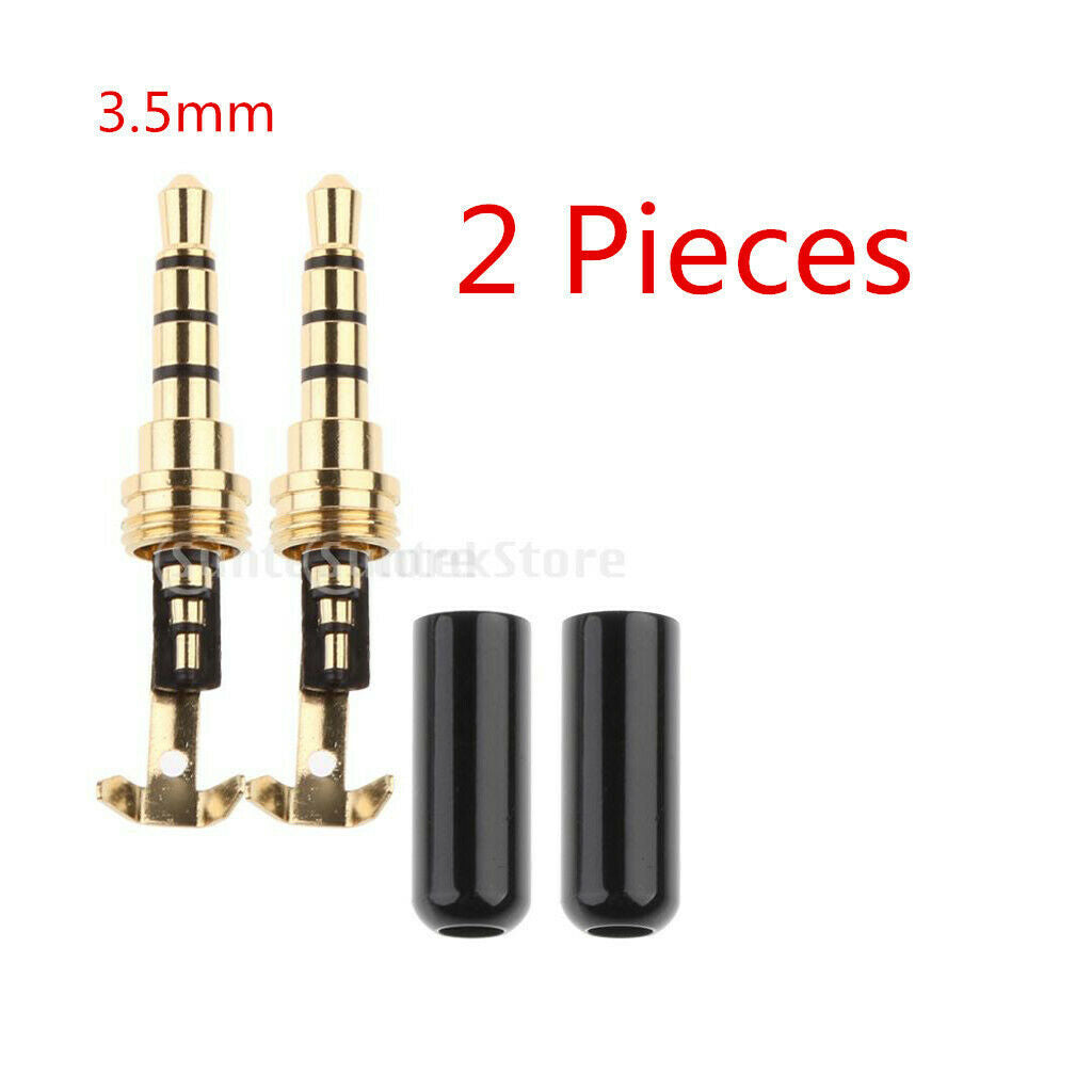 2 Pieces DIY 3.5mm 1/8" TRRS Male Audio Jack Plug Soldering for Headphone