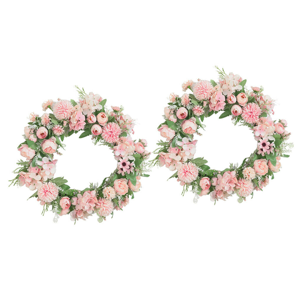 2x Artificial Peony Wreath Garland Door Farmhouse Showcase Party Decor Pink
