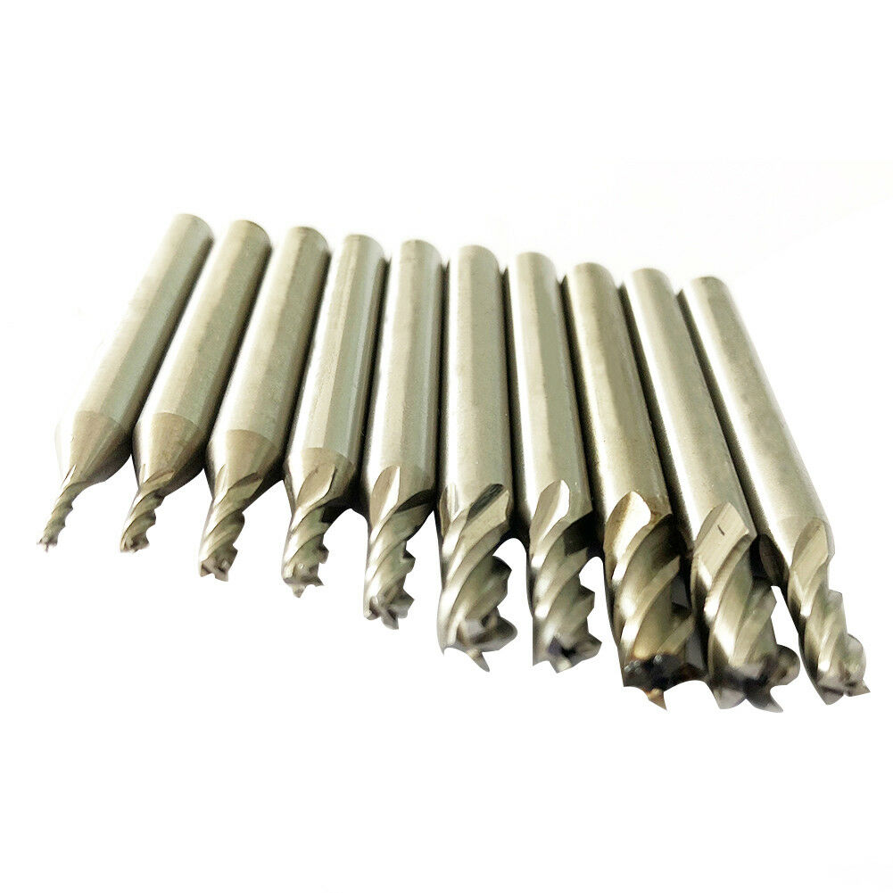 10Pcs/set 1.5-6mm HSS Straight Shank 4 Flute Cutter End Mill CNC Drill Bit Tool