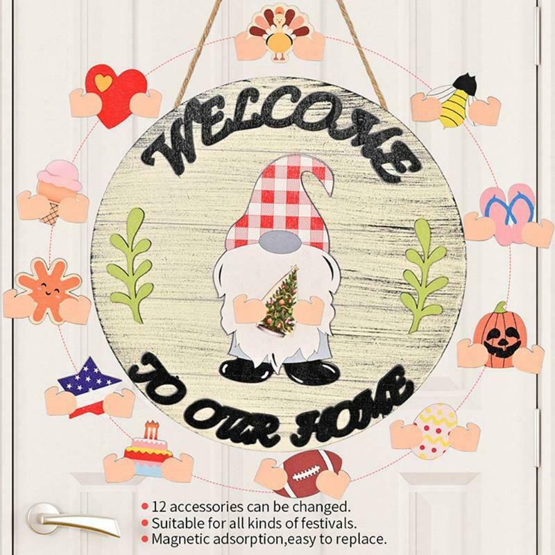 Gnome Door Hanger Seasonal Sign with Interchangeable Pieces Christmas Holiday