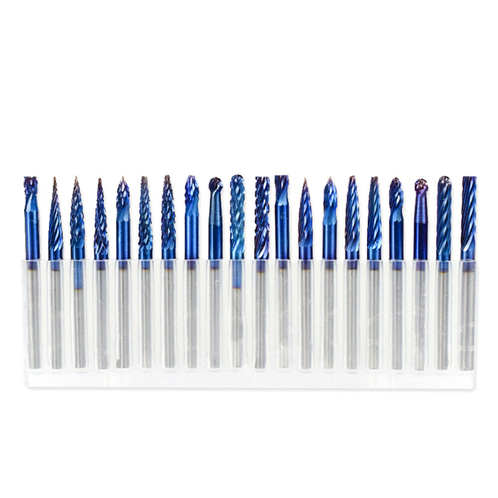 20Pcs 1/2 Cut Flute Blue Nano Coated Titanium Carbide Rotary Burr Bit 1/8"