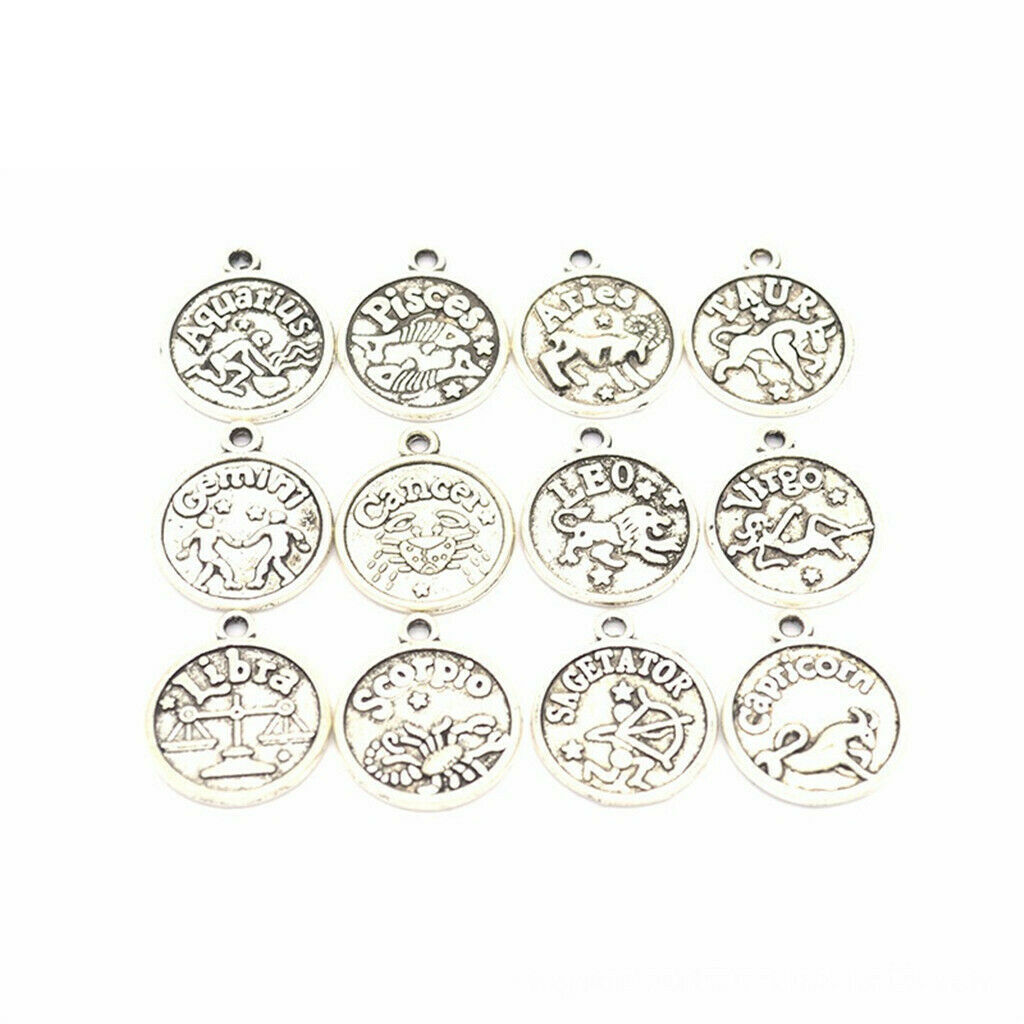 24 Pcs Mixed HOROSCOPE 12 Zodiac Pendant Charms For Jewelry Making