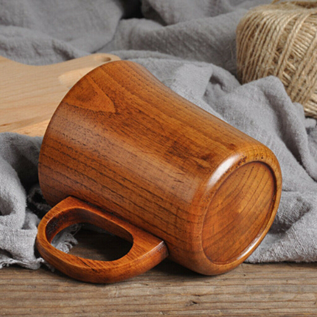 Natural Wood Cup with Handle Water Coffee Milk Wine Mug Tableware Gift