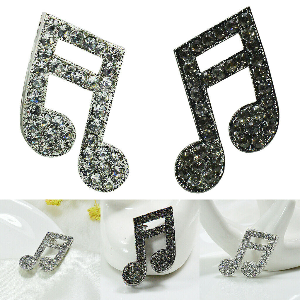 2Pcs Women Alloy Musical Symbol Enamel  Brooch Lapel Pin Collar Tips Black