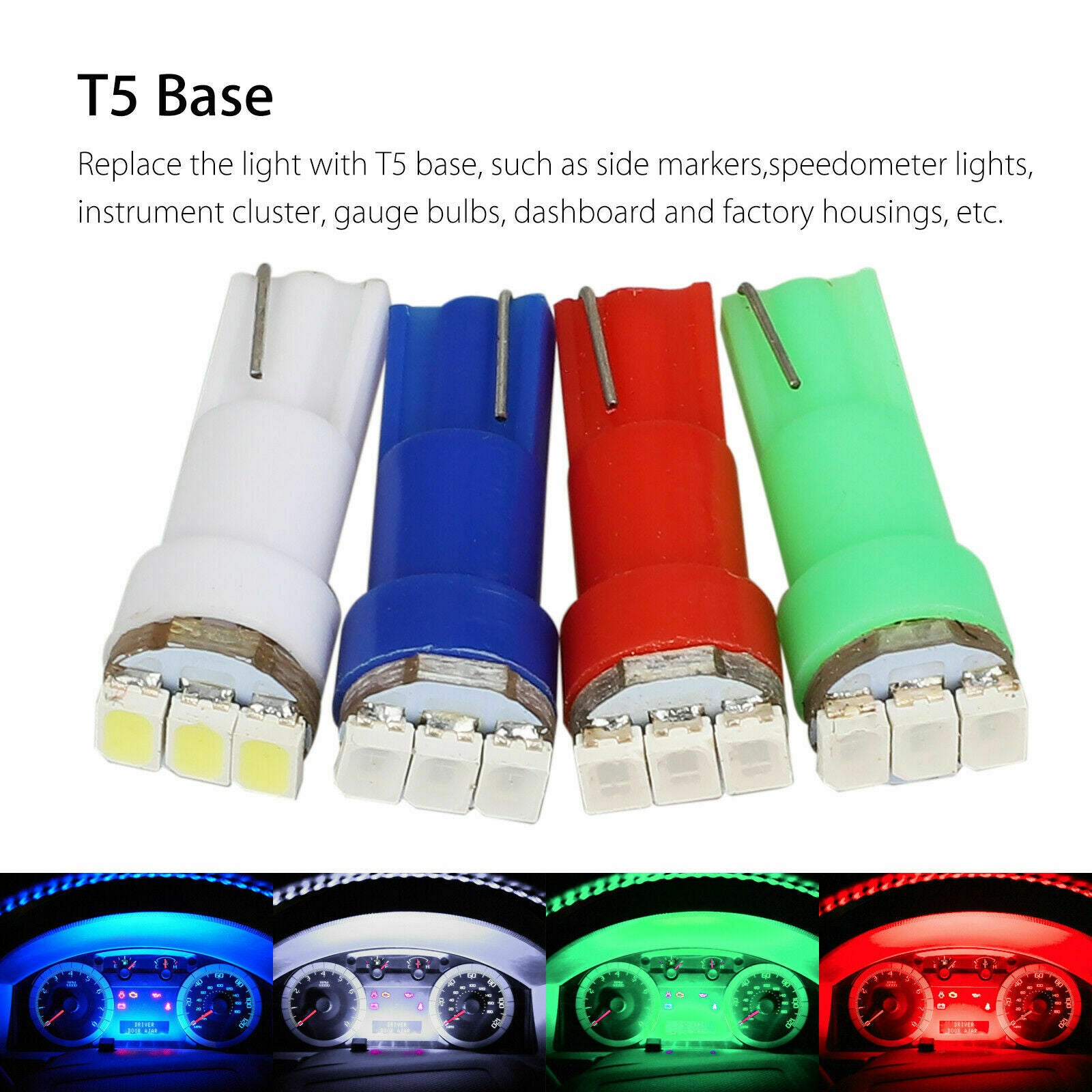 40x T5 74 3-SMD-3020 LED Speedometer Instrument Gauge Cluster Dash Light Bulbs