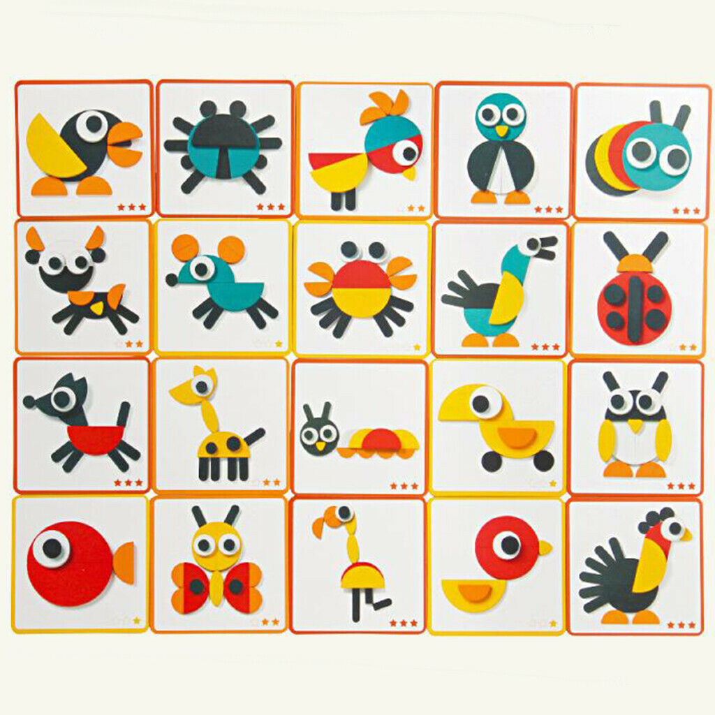 Wooden Tangram Puzzle Pattern Blocks Matching Game Gift for Kids Boys Girls