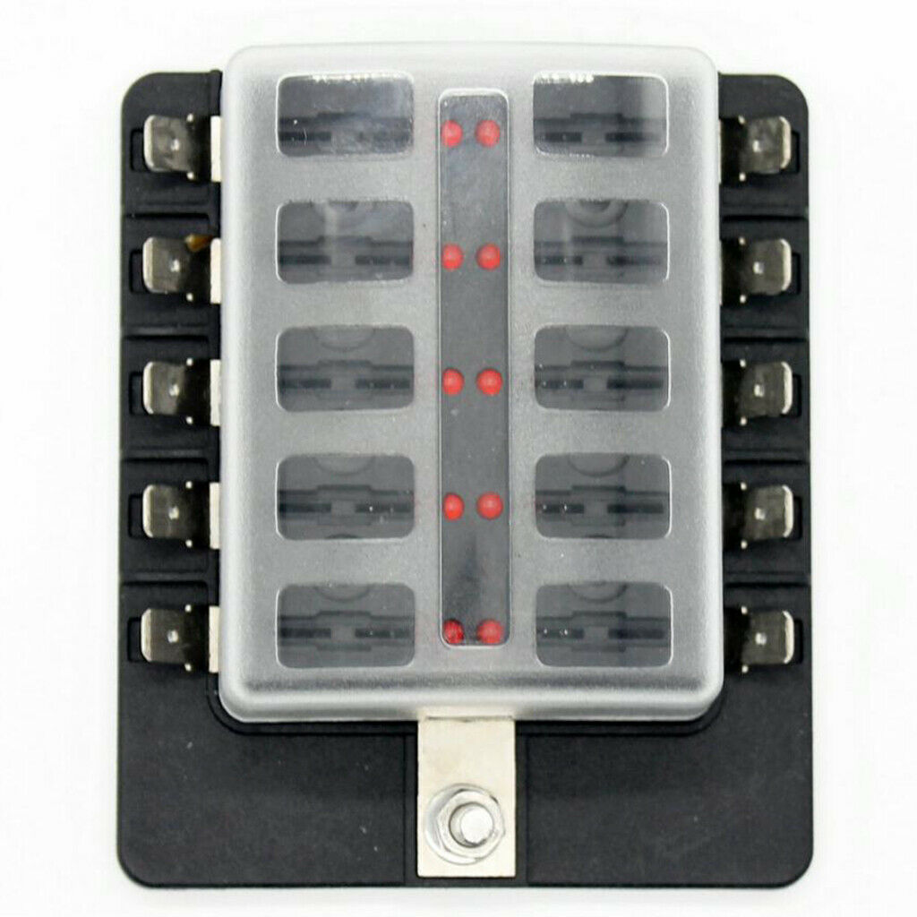 32V 10 Way Blade Fuse Box Holder LED Warning Light for RV Boat Marine Truck