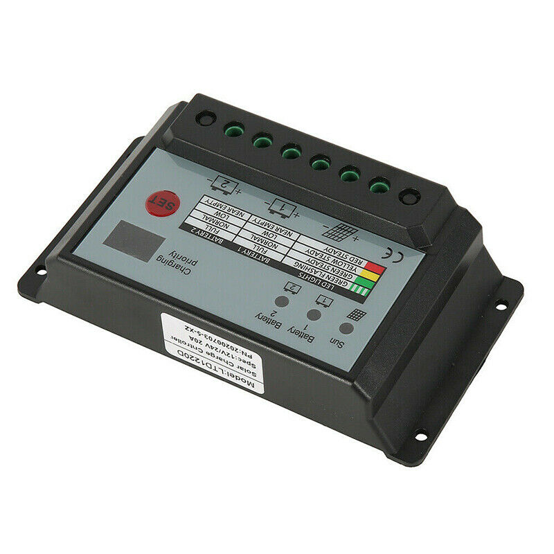 20A Dual Battery Solar Panel Charge Controller Regulator for 12V 24V Batteries