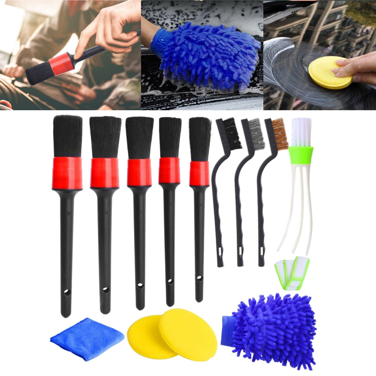 13pcs Car Interior Exterior Detailing Brush Set for Cleaning Engine Emblems