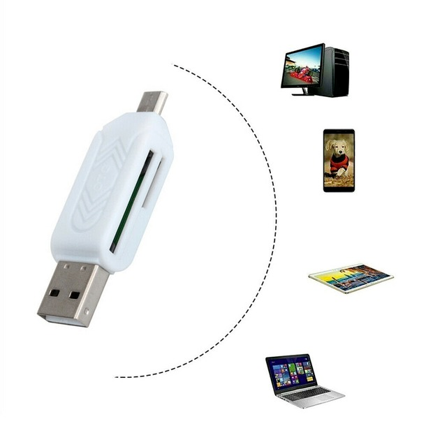 2in1 USB 2.0 Micro USB OTG SD/TF Flash Card Reader For Android Tablet PC White