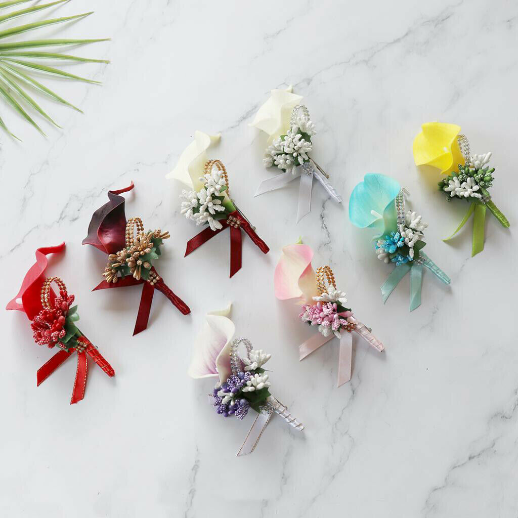 4pcs Flowers Wedding Wrist Flower Corsage with Rhinestone Wristband for Prom,