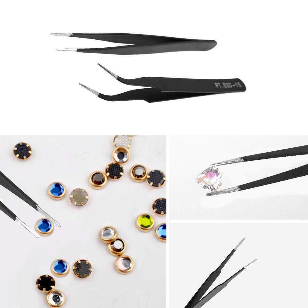 6pcs Stainless Steel Safe Anti-Static Tweezers Set Manicure Tool with Bag  @