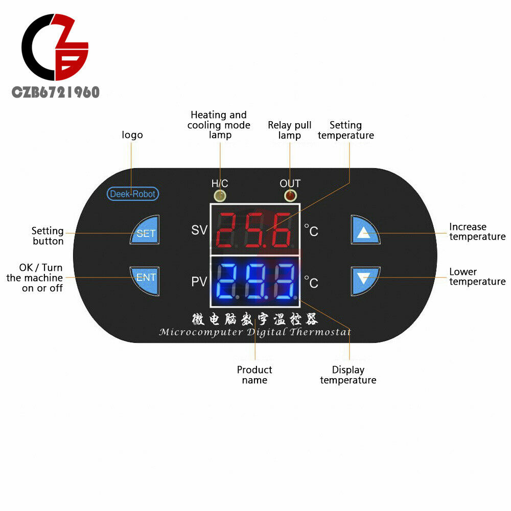 AC110V/220V 10A Red+Blue LED W1308 Thermostat Temperature Controller Sensor