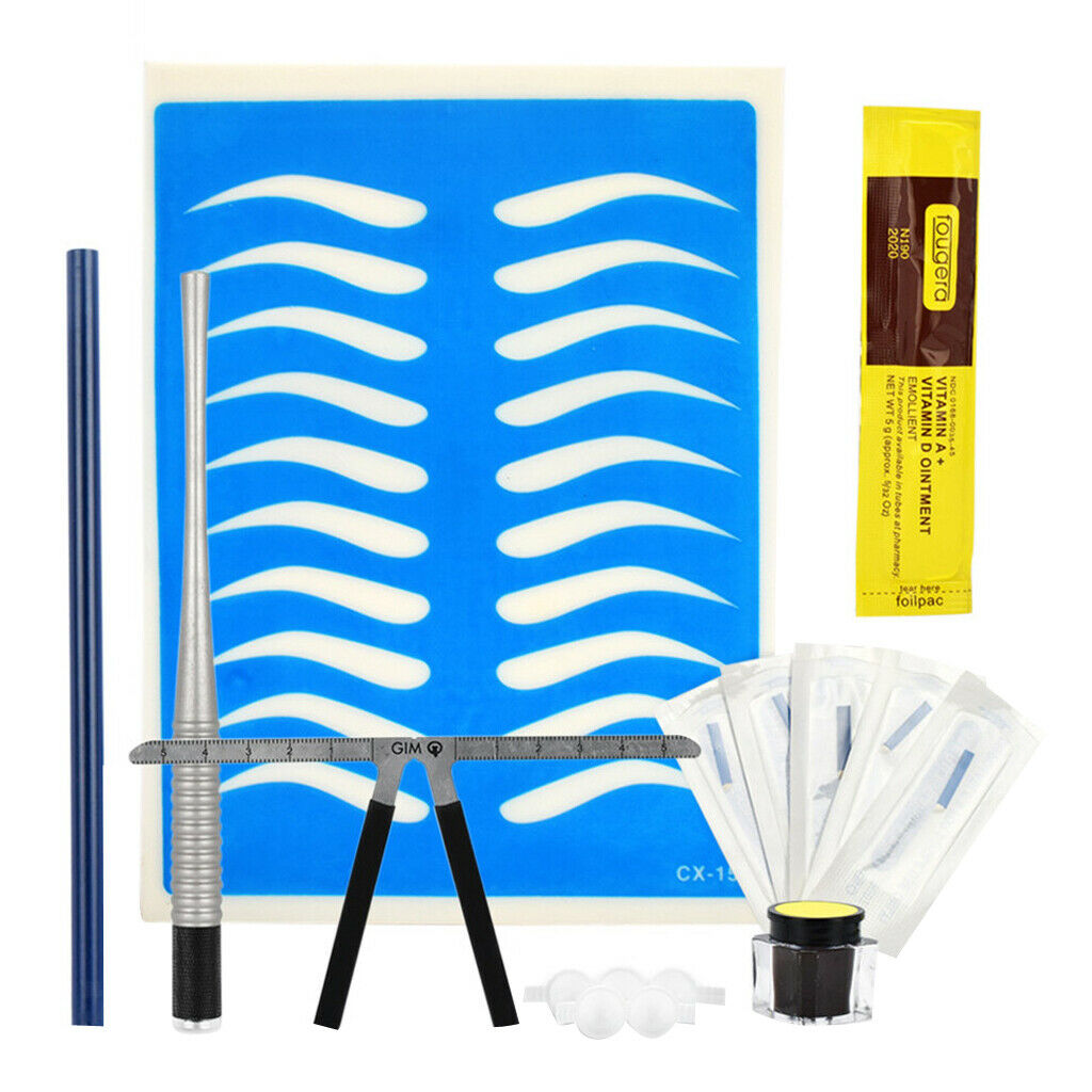 Permanent Makeup Kit Ruler Tattoo Pen Needle Practice Skin Ink Glue Ring Set