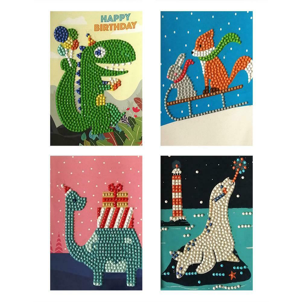 4pcs 5D DIY Drills Diamond Painting Happy Birthday Mosaic Cards Party Gifts @