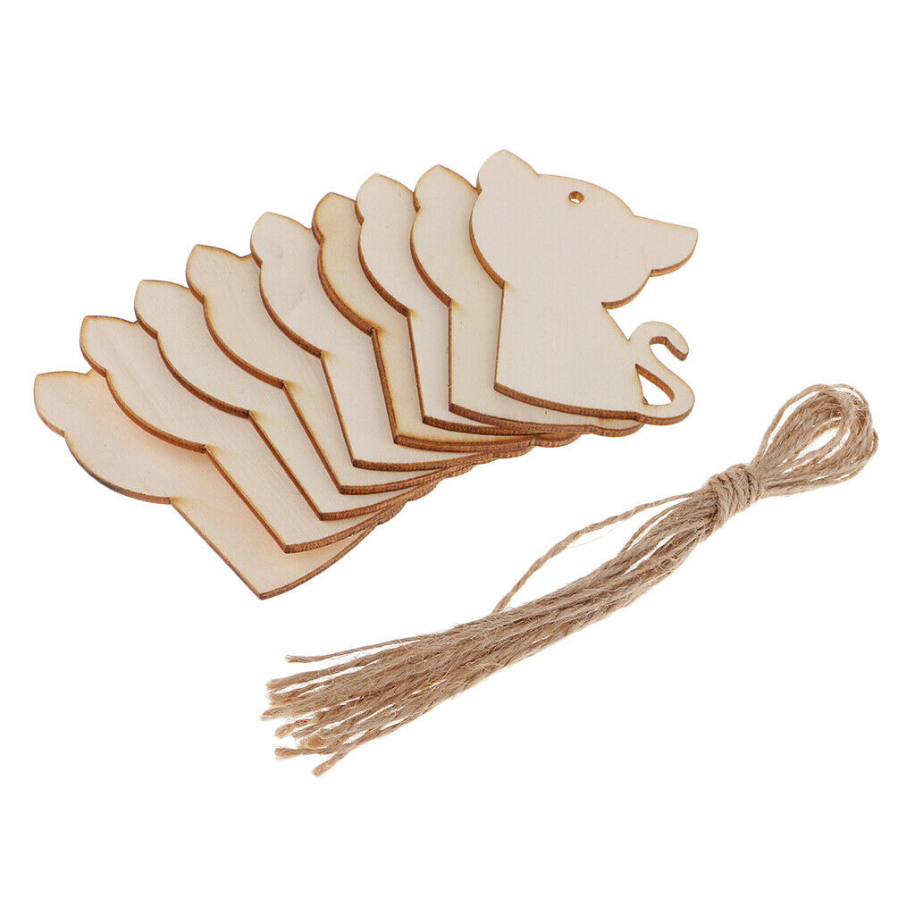 50x Wooden Hanging Animals Decorations Wood Tags Kids Painting DIY Crafts