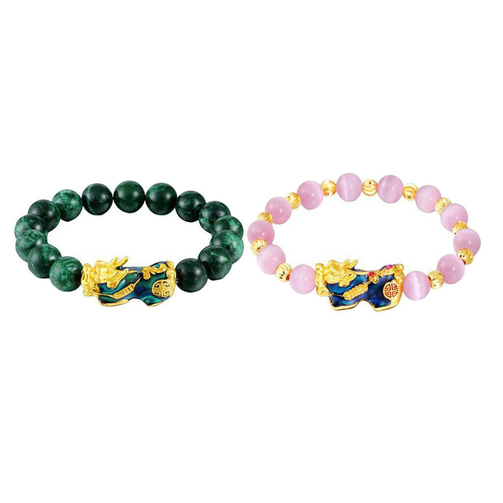 2pack Feng Shui Amulet Obsidian Pixiu Charms Bracelet Jewelry Gift Women Men
