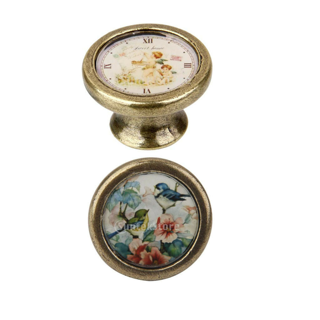 2pcs Girl & Bird Print Round Cabinet Door Drawer Handle Pull Knobs Hardware