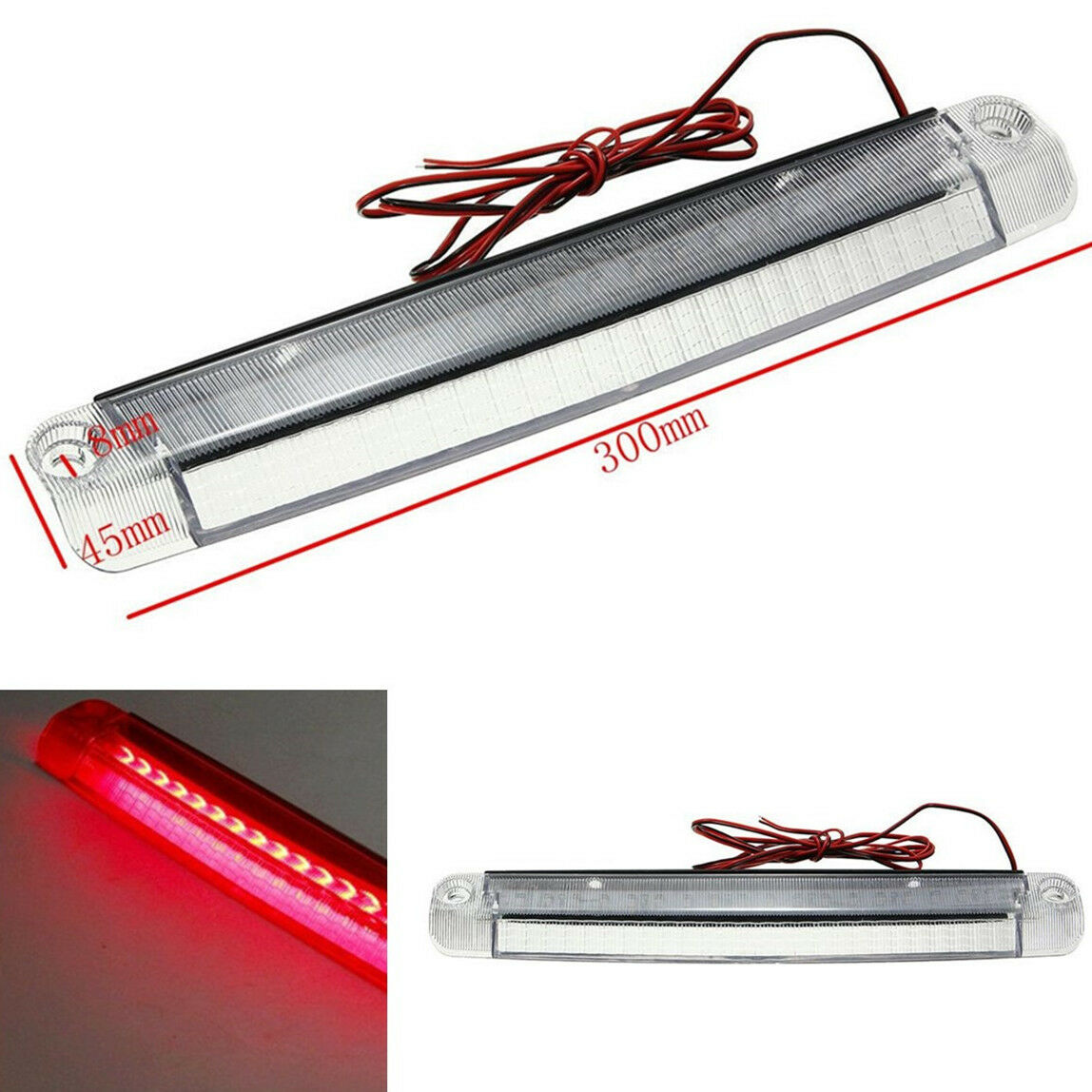 12V Car Modified Super Bright 18 LED Bulbs Tail Brake Stop Red Light Strip Lamp