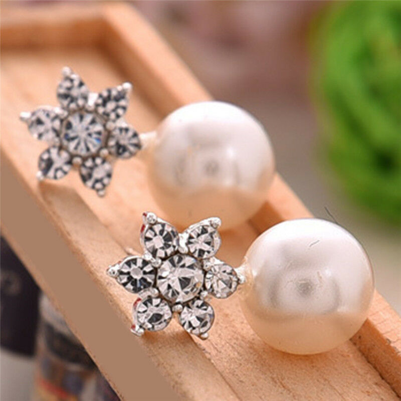 Snowflake Earrings Crystal Rhinestone Pearls Ear Stud Earring Women Jewe.l8