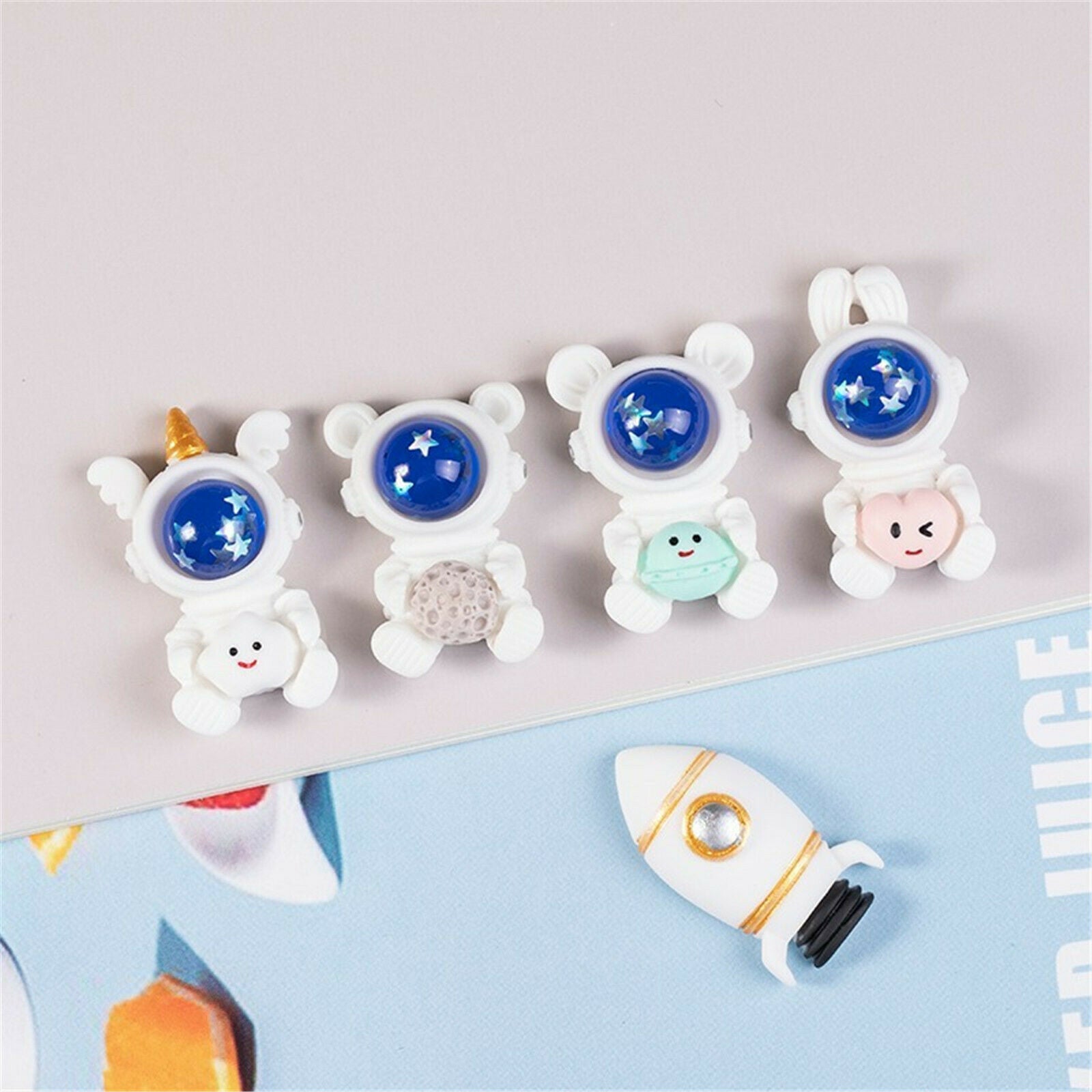 10pc Decor Ornament Mixed Space Rocket Astronaut Embellishment Flatback Cabochon