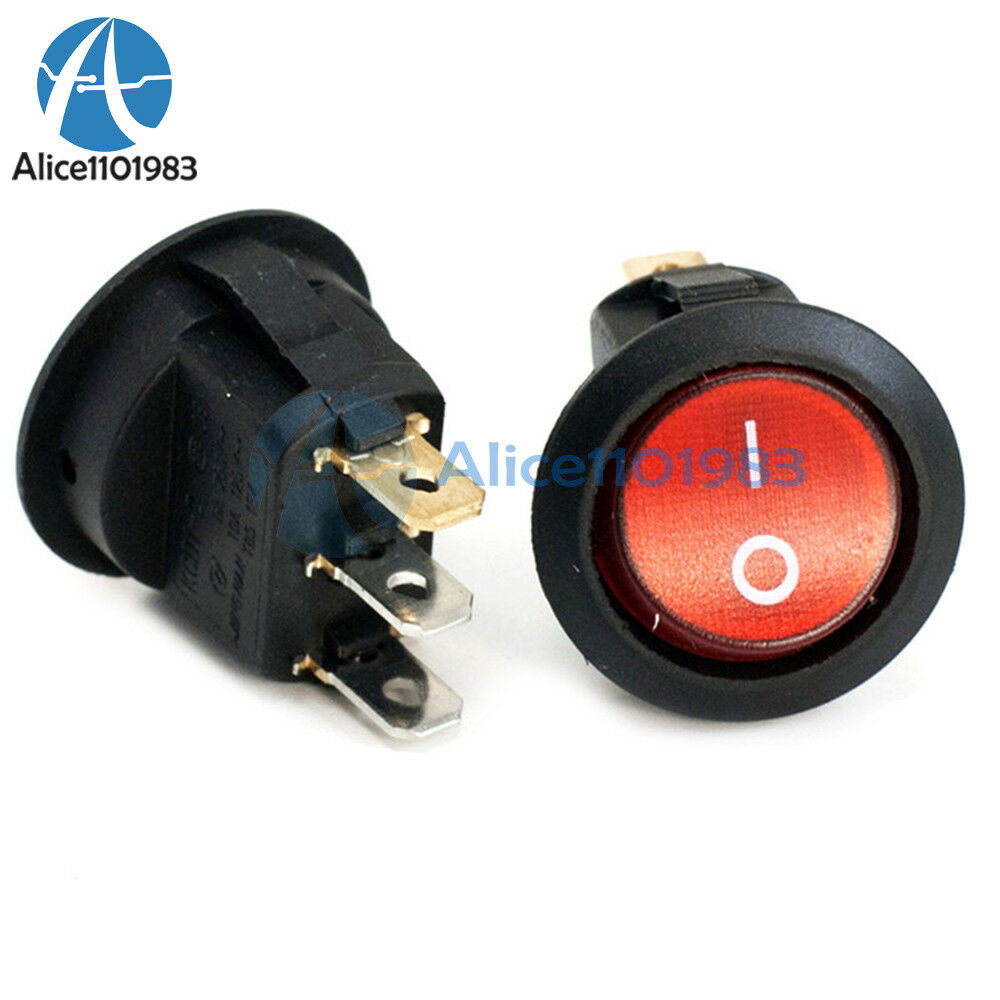 5Pcs 6A/250V 10A/125V Mini 3 Pin Round Red SPDT ON-OFF Rocker Switch Snap-in