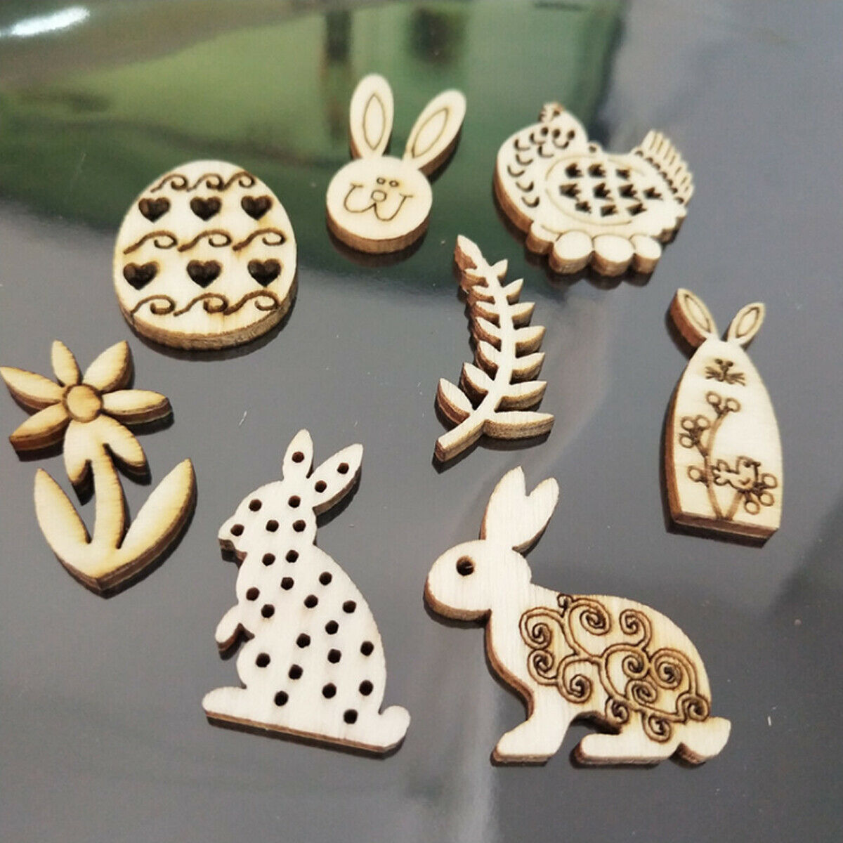50PCS Easter Hanging Ornaments DIY Wooden Craft Home Decorations Party Supplies