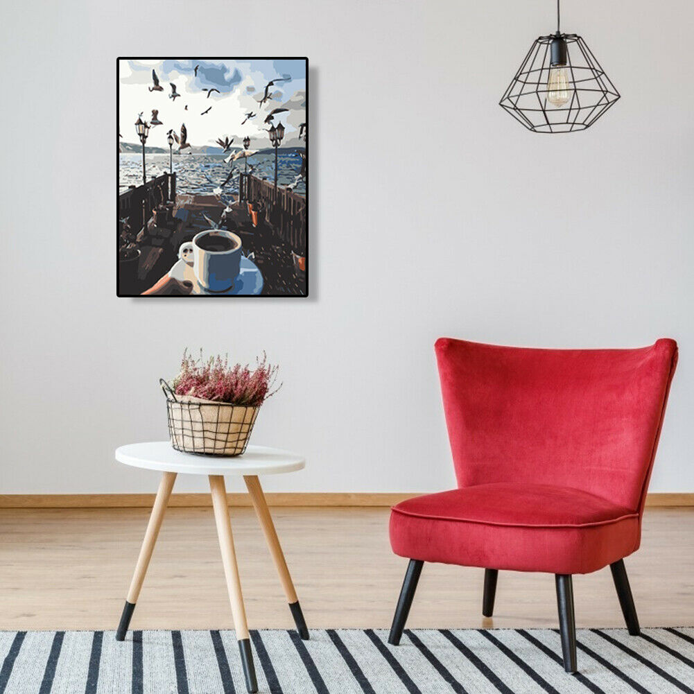 Hand Painted Artwork Frameless DIY Seaside Bird Painting By Numbers Kit @