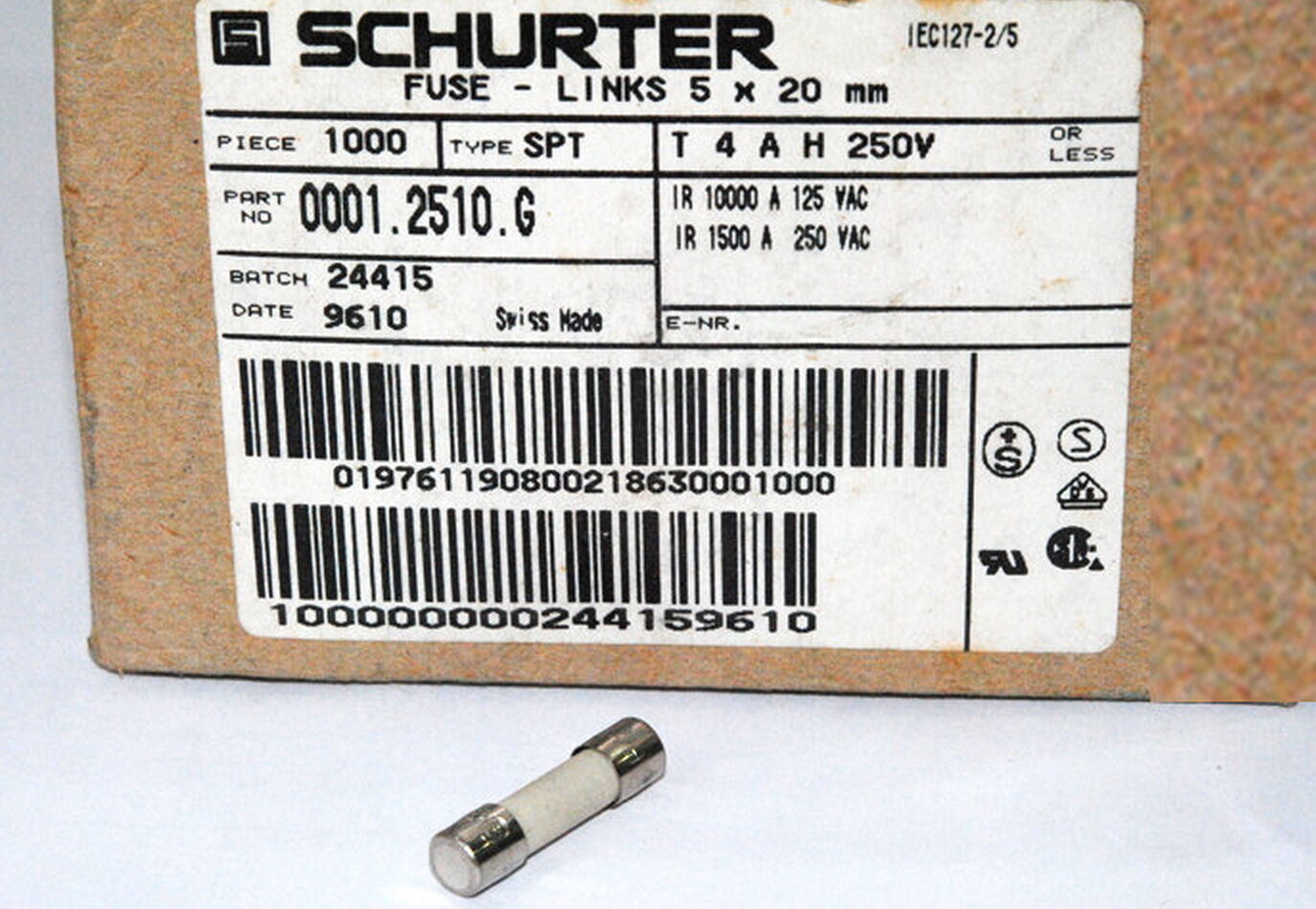 1pcs - SCHURTER SPT  (T) 4A 250V 5x20mm Slow-Blow Ceramic Fuse