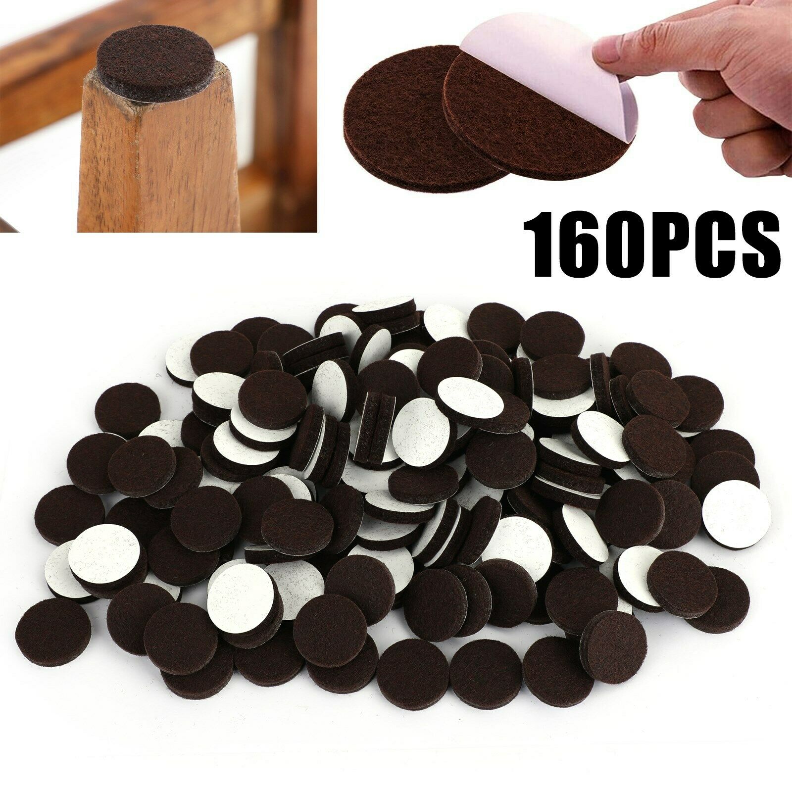 Brown Self-Stick Furniture Felt Pads 1 inch for Hard Surfaces 160 pieces one
