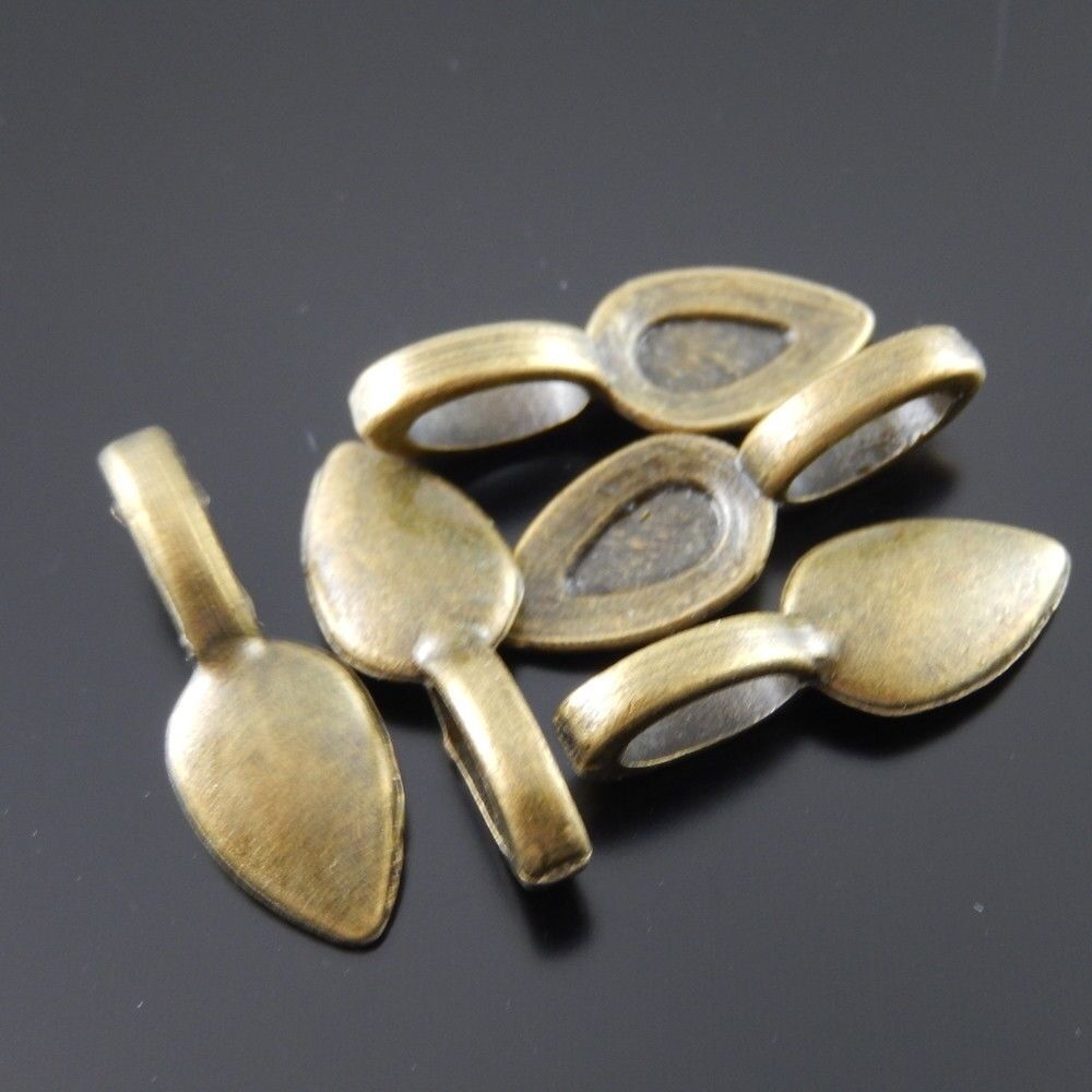 40-pack Antiqued Bronze Color Glue On Bails Alloy Pendant Connectors 21x7x1mm
