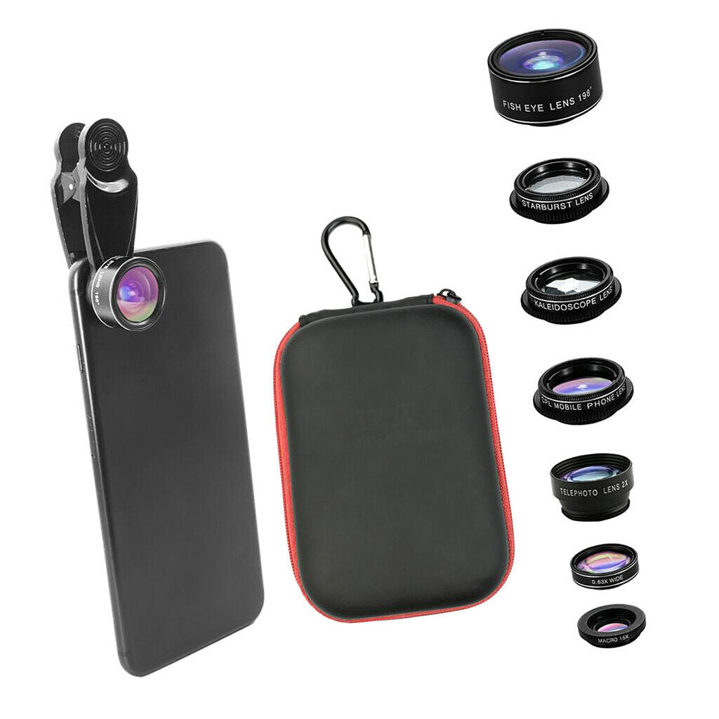 Universal 7 In 1 Mobile Phone Clip Lens Fish Eye Wide Angle For Smartphone