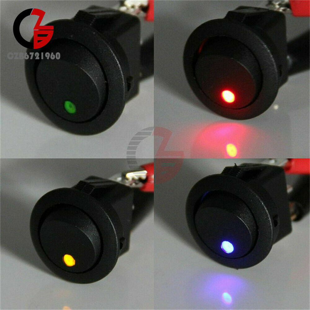 4PCS 12V Rocker Dot Red /Yellow/Green/Blue LED Light Toggle Switch SPST ON/OFF