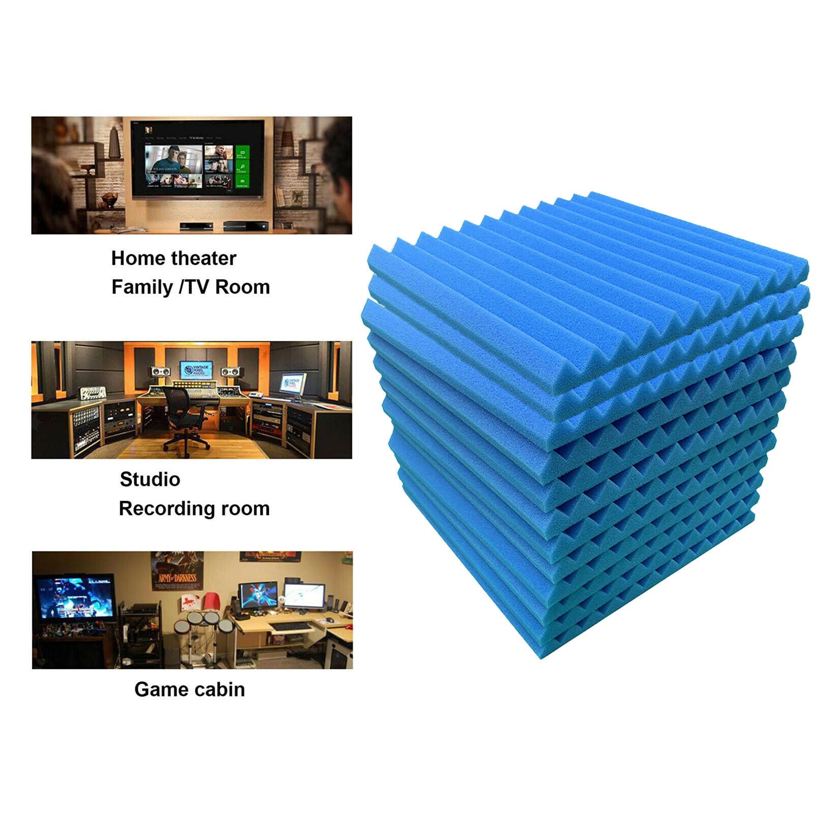 Acoustic Foam Panel 12" 12" Office Soundproofing Padding Wedge Sponge blue