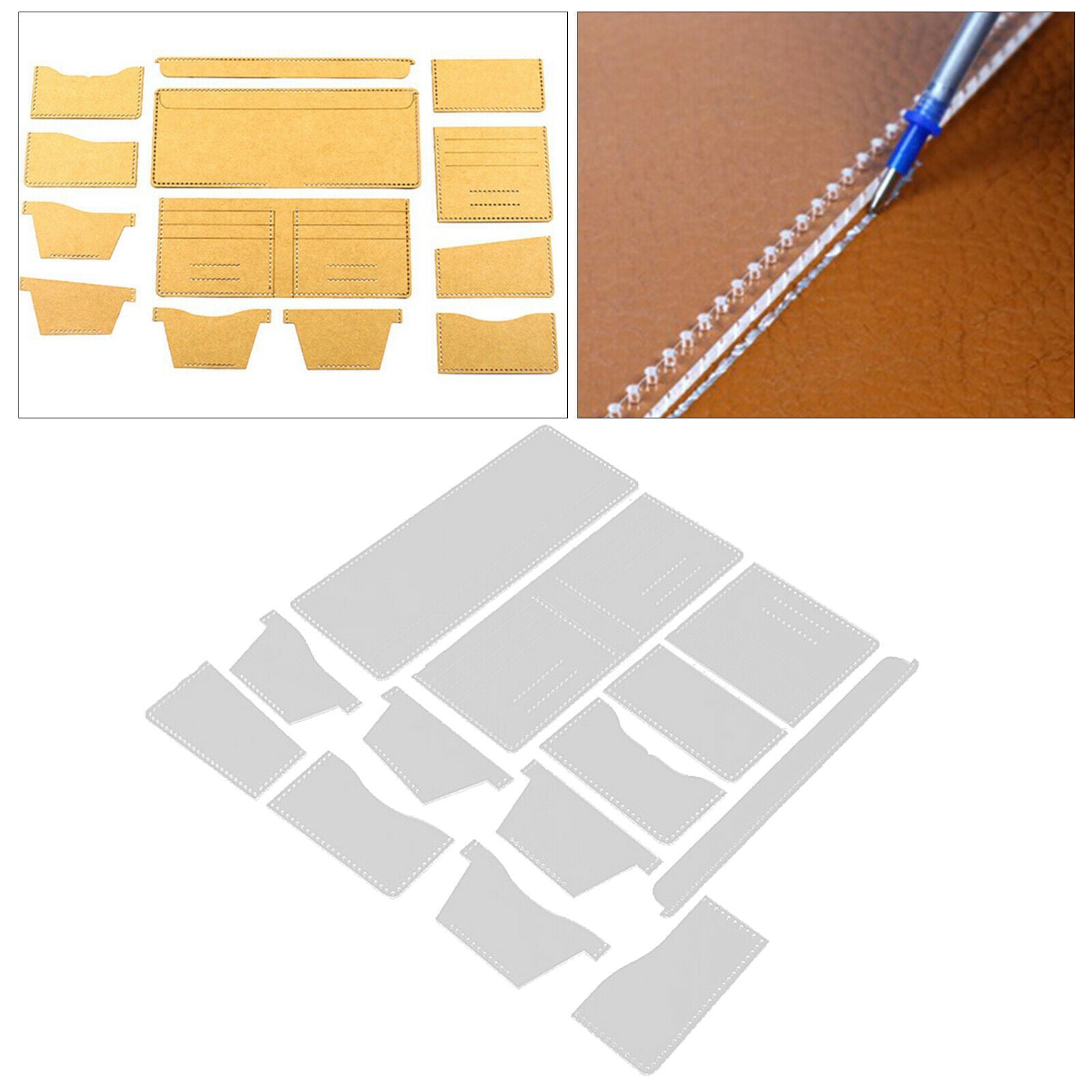 13Pcs Acrylic Short Wallet Card Holder Leather Craft Pattern Stencil Template