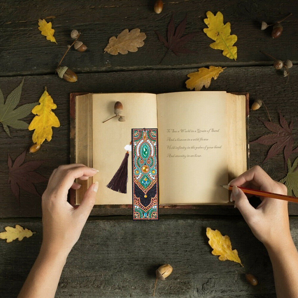 DIY Special Shaped Diamond Painting Palace Style Tassel Leather Bookmark @