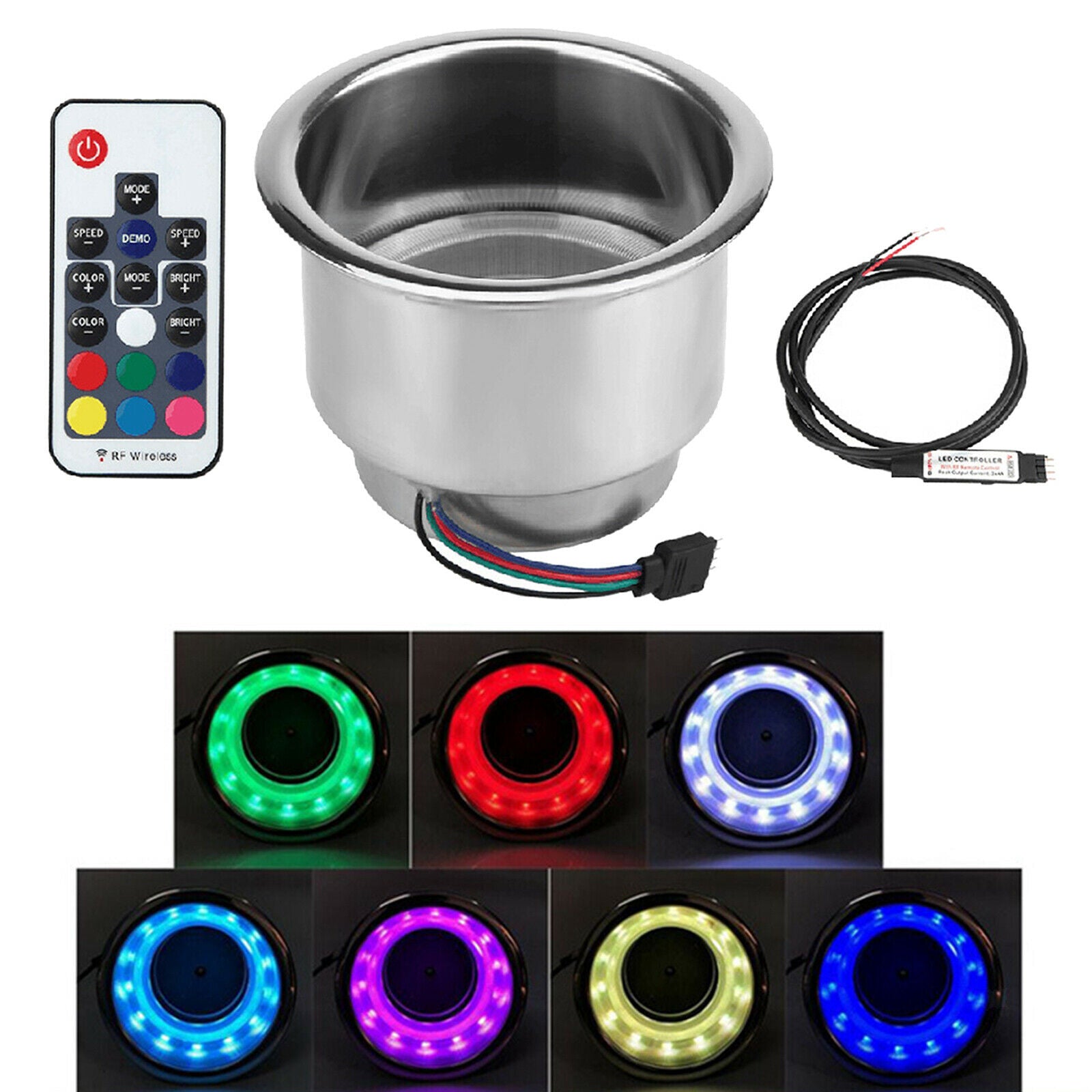 Cup Drink Mug Holder Stand DC 12V 3W w/ 14 LED Lamp Boat RV Truck Car Yacht