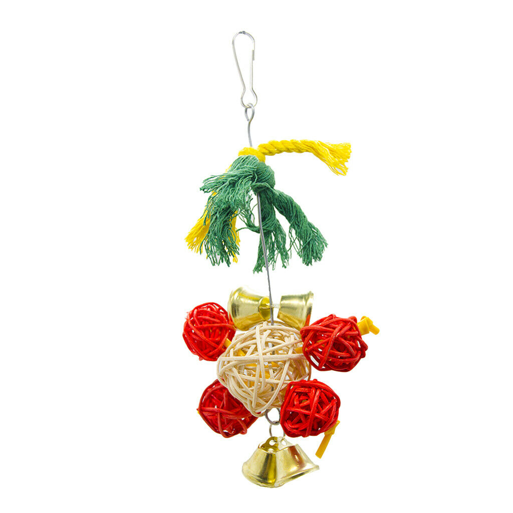 Bird Chewing Swing Toys with Big Rattan Ball 4Pcs Red Small Balls for Budgie