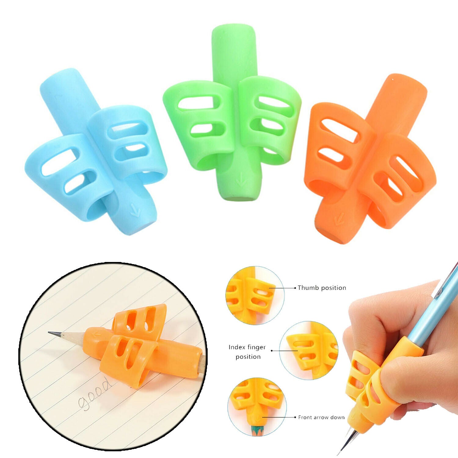 3pcs Kids Writing Pencil Holder Learning Pen Aid Grip Posture Correction Tool