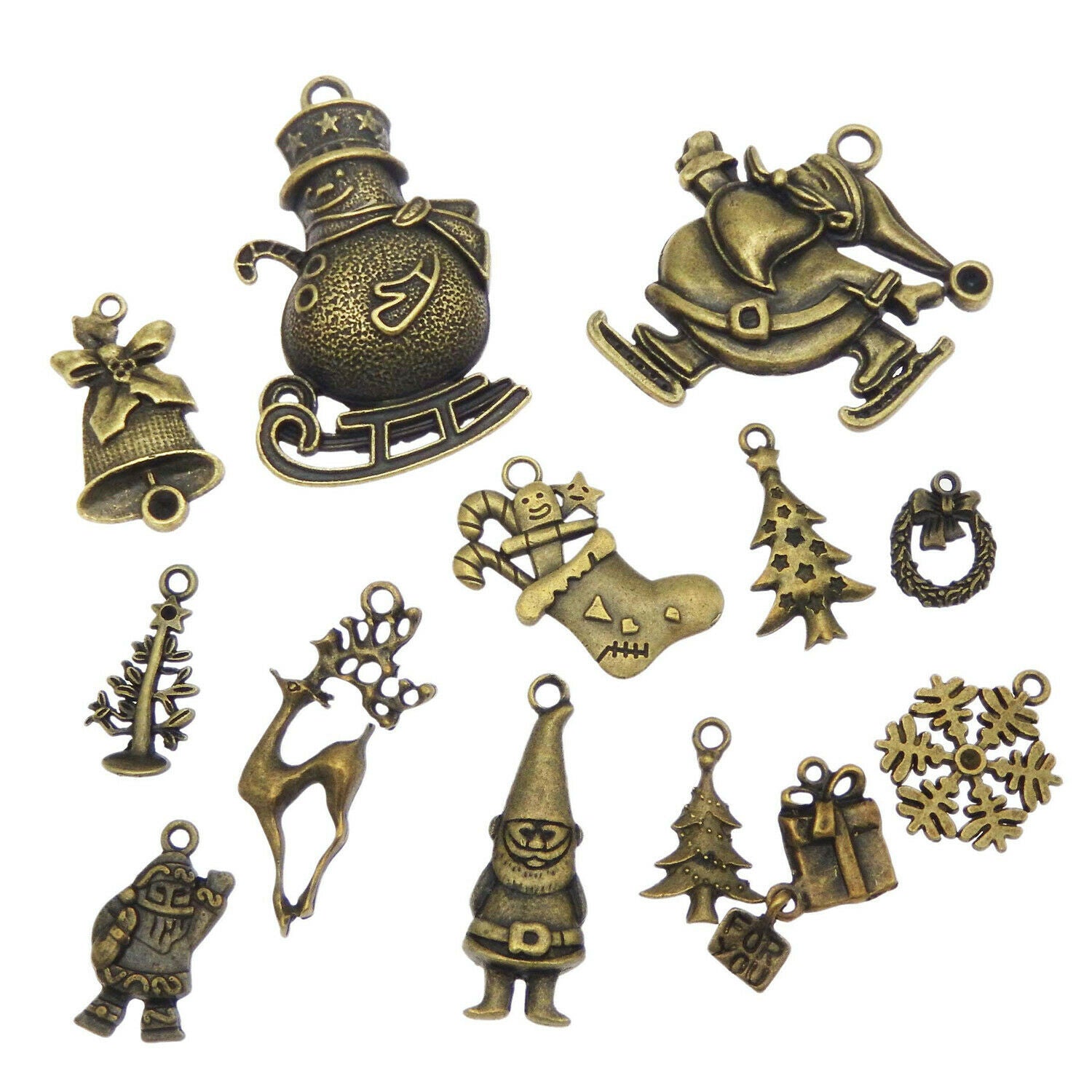 10 pcs Christmas Style Mix Lot Bronze Metal Pendants Charms DIY Jewelry Findings