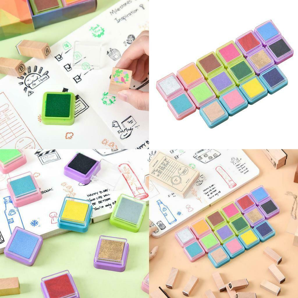 16Pcs Eco-friendly Ink Pad Pigment Wood Washable Kids Finger Stamp Pads Kit