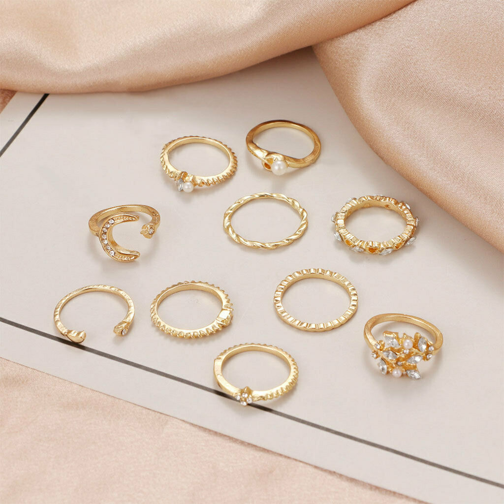 10pcs Rings Star/Moon Theme Ornament Accessory for Women Girl Holiday Travel