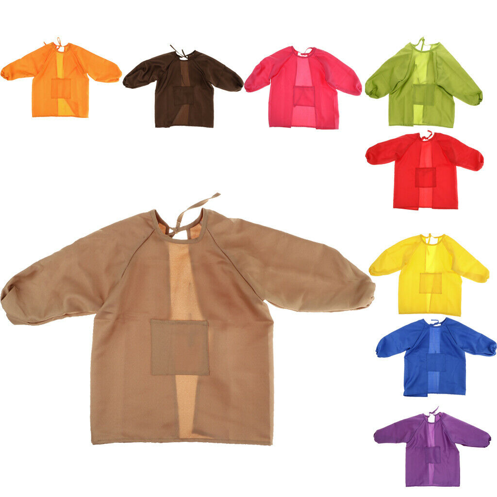 Kids Painting Apron with Long Sleeve Art Smocks for 120-140cm Child Red