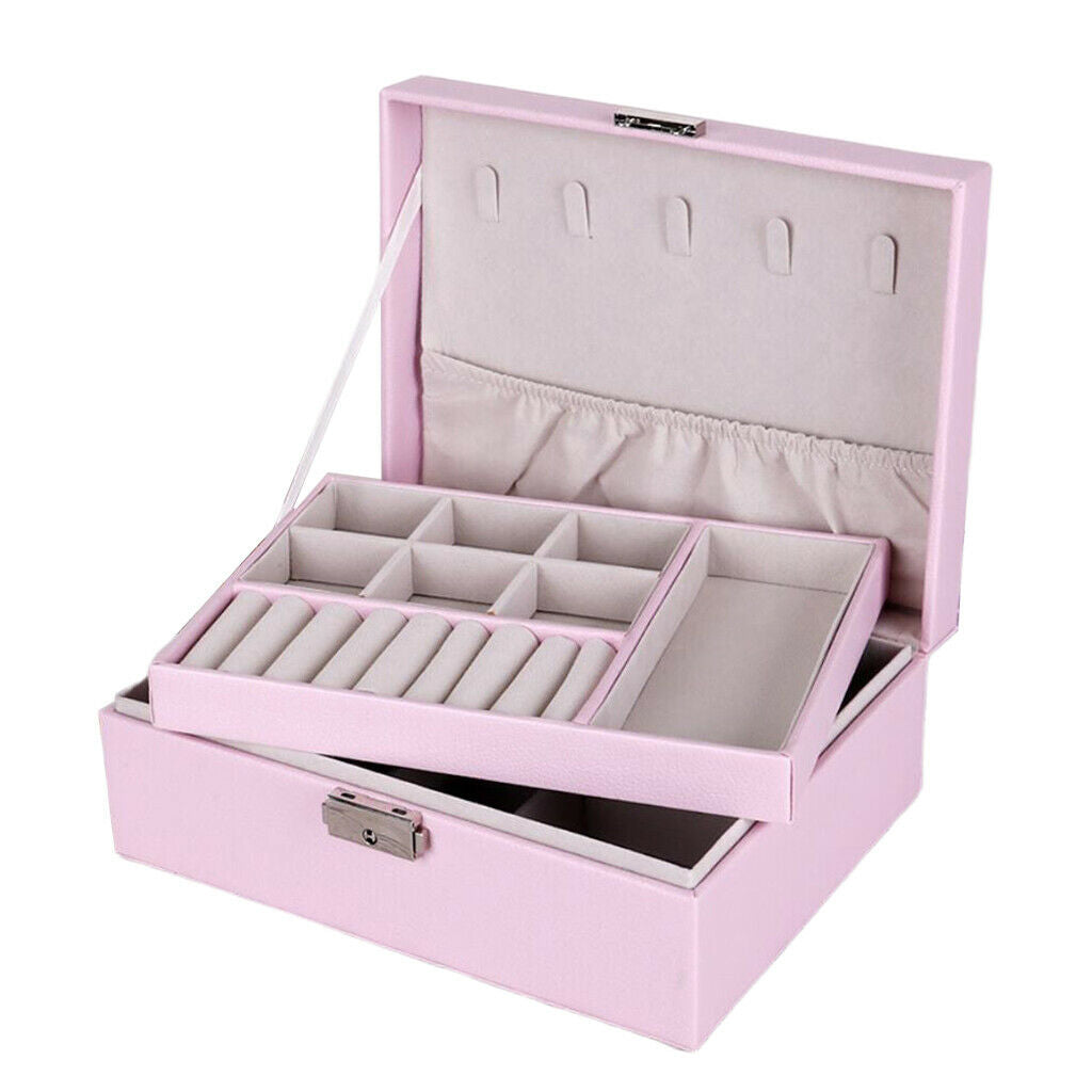 3pcs Jewelry Box Dual Layer Storage Case for Brackets Necklace w/ Lock